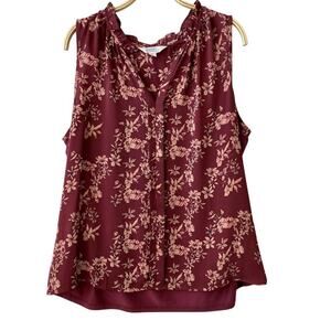 Market & Spruce Whimsigoth Floral Sleeveless Blouse Women XL Burgundy Cottage